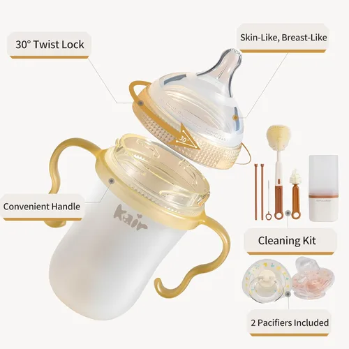 Vista 4 de Kair Silicone Anti-Colic Baby Bottle Set Slow Flow 8oz for 3-6M M Nipple