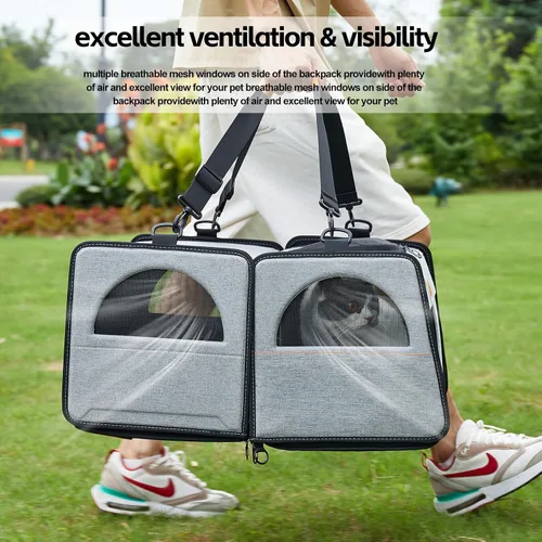 Vista 6 de IC ICREATE.X - Transportador grande para gatos con caja de arena para viajes en automóvil, bolsa de transporte de mascotas 2 en 1, doble transporte