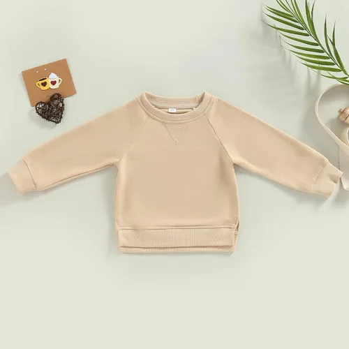 Vista 32 de Sudadera unisex de algodón de color sólido para bebé, camiseta de manga larga con cuello redondo