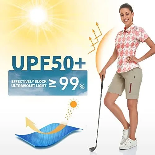 Vista 5 de Soneven Camisa de golf de manga corta para mujer, absorbe la humedad, atlética, para golf, tenis, ajuste seco
