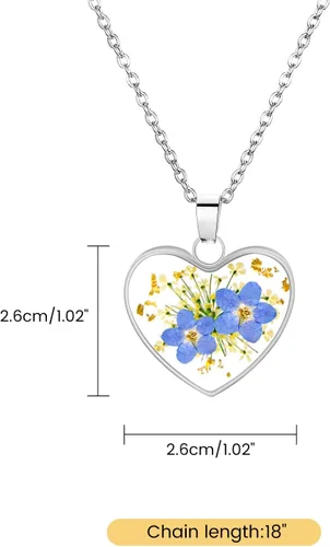 Vista 22 de Collar de flores silvestres prensadas con encaje de Forget-Me-Not y Queen Anne Collar de flores prensadas de oro Collares hechos a mano