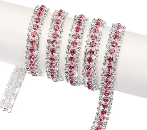 Vista 9 de MECCANIXITY Cadena de 5 yardas, 0.354 in, 3 filas de diamantes de imitación de cristal con cierre de cadena para coser, manualidades, joyería