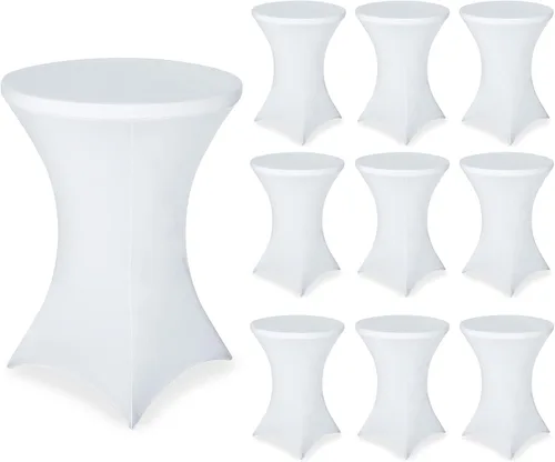 Vista 34 de FestiCorp Mantel de Mesa Negro de Spandex, Manteles Ajustados para Cóctel, Manteles Elásticos Redondos para Mesa Alta para Fiestas, Bar, Bodas