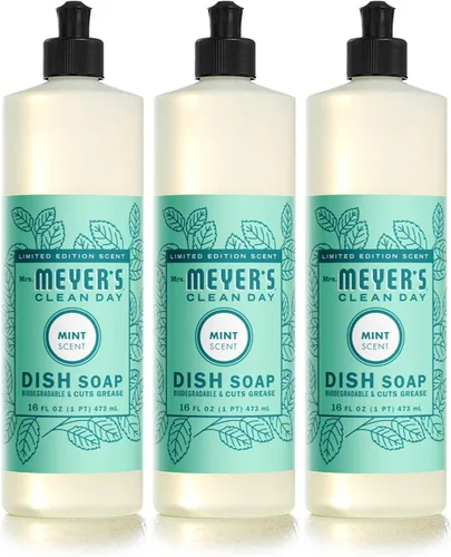 Vista 2 de Mrs. Meyer's - Jabón líquido para platos, fórmula biodegradable, edición limitada, menta, 16 onzas líquidas, paquete de 3 y repuesto de jabón