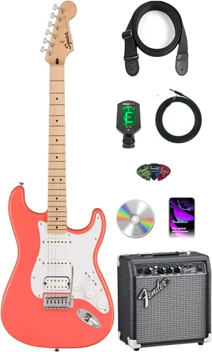 Vista 11 de Fender Squier Sonic Stratocaster HSS - Paquete negro con amplificador Frontman 10G, afinador, correa, cable, púas y DVD de guitarra Austin Bazaar