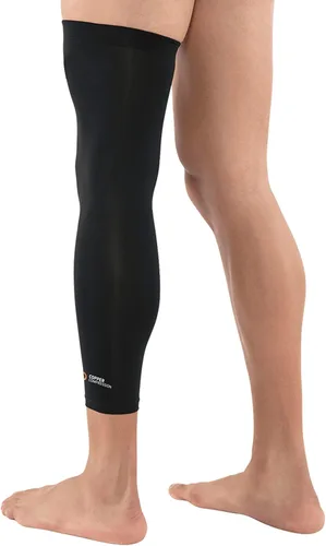Vista 6 de Copper Compression Manga de compresión para piernas, soporte estabilizador de rodilla con infusión de cobre para correr, desgarro de menisco, ACL