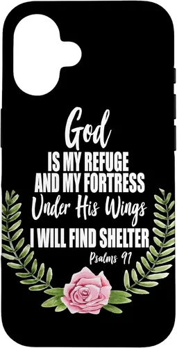 Vista 32 de God is My Refuge Christian Bible Psalms 91 Floral Case for iPhone 17