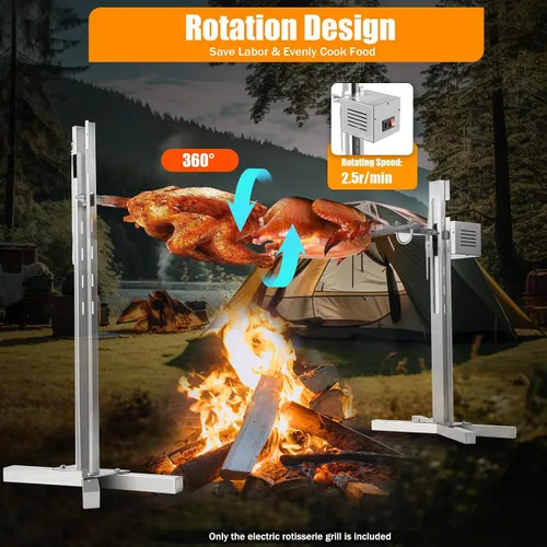 Vista 3 de Parrilla eléctrica de asador de 53 pulgadas, kit de parrilla resistente de capacidad de 88.18 libras, motor automático de 25 W y soporte universal