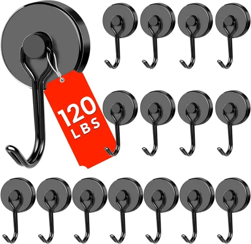 Vista 16 de DIYMAG - Ganchos magnéticos negros, imanes de 18 kg de alta resistencia, 2026, esenciales para cruceros, cabinas, con gancho de metal para colgar
