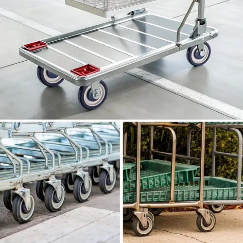 Vista 6 de Paquete de 4 ruedas de repuesto para carrito de compras, ruedas de 5 pulgadas de diámetro con pernos de ejes, cara escalonada de poliuretano y banda