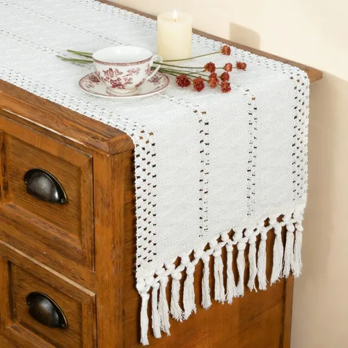 Vista 10 de FEXIA Camino de Mesa Negro con Borlas de 72 Pulgadas Macramé Boho Estilo Granja Camino de Mesa para Decoración de Dormitorio y Comedor