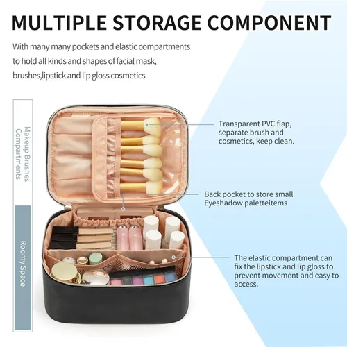 Vista 2 de OCHEAL - Bolsa de maquillaje portátil para cosméticos, estuche organizador de viaje de gran capacidad para mujeres, bolsa de aseo para niñas