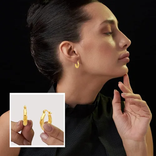 Vista 3 de Aretes de aro ligeros con relleno de oro amarillo de 14 quilates en varios estilos