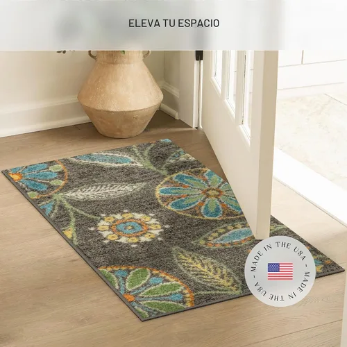 Vista 2 de Maples Rugs Reggie - Alfombra bohemia con estampado floral, 1 pies 8 Gris oscuro