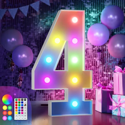 Vista 58 de Imprsv Letras coloridas de marquesina de 3 pies y letras grandes iluminadas RGB con control remoto, decoraciones de fiesta de cumpleaños Carta