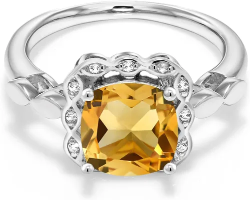 Vista 127 de Gem Stone King Anillo de compromiso de plata de ley 925 de 0.315 in con piedra natal y zafiro blanco creado Anillo de compromiso de boda