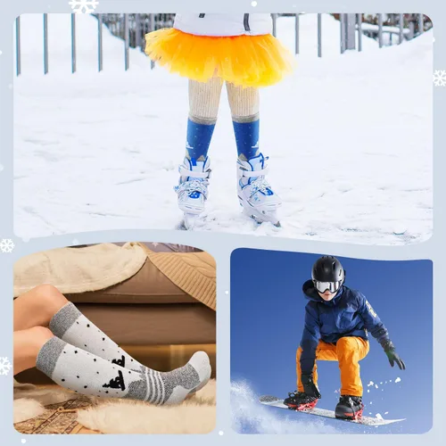 Vista 6 de IRAMY Calcetines de esquí de mezcla de lana merino para niños, calcetines térmicos cálidos para nieve, esquí, snowboard, patinaje para niños y niñas