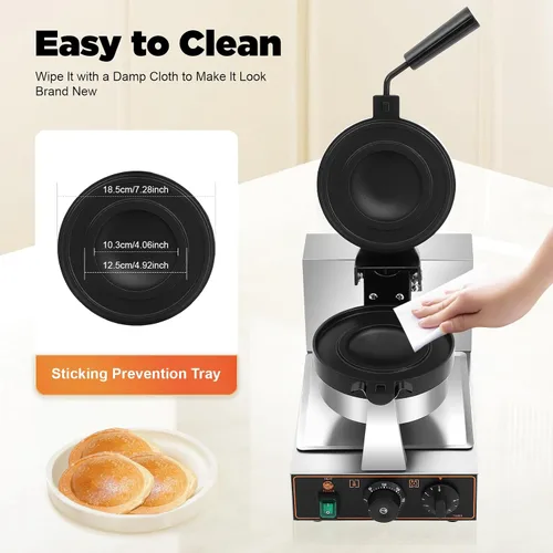 Vista 5 de Máquina eléctrica comercial para hacer hamburguesas, máquina para hacer gofres de helado de 1.2KW, máquina de hornear a presión de acero inoxidable