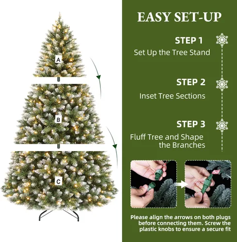 Vista 6 de Preit Árbol de Navidad artificial de 7.5 pies parcialmente Parcialmente flocado