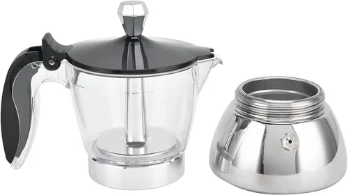 Vista 4 de Olla de 4 tazas de café de acero inoxidable, cafetera de cristal con parte superior de cristal, cafetera, suministros de cocina