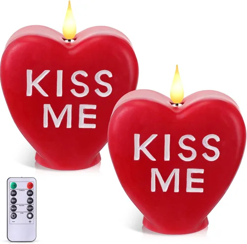 Vista 8 de Retisee 2 velas LED en forma de corazón sin llama para el día de San Valentín, velas románticas de colección de San Valentín, decoración romántica
