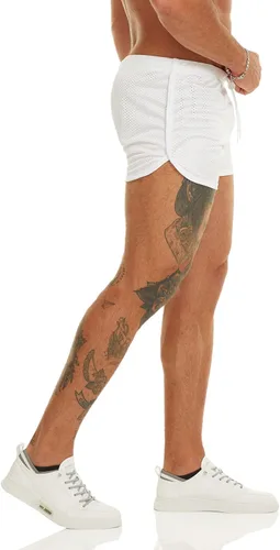 Vista 6 de Ouber Pantalones cortos ajustados para hombre, culturismo, entrenamiento, gimnasio, correr, pantalones cortos de levantamiento ajustados