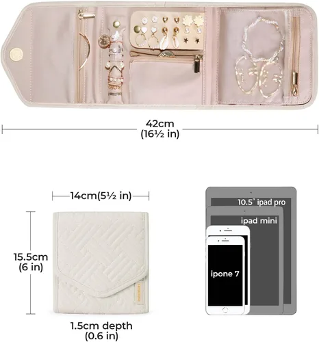 Vista 5 de BAGSMART - Organizador plegable de joyas para viaje, joyero de viaje de diseño floral y borla para llevar anillos, collares, aretes y pulseras