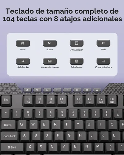 Vista 3 de wegear Combo de teclado y mouse inalámbricos, mouse ajustable de 5 niveles de 4000 DPI, teclado de tamaño completo 2.4G con 8 accesos directos
