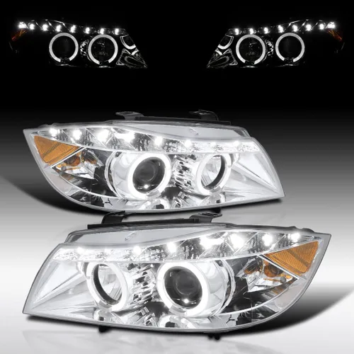 Vista 6 de Autozensation Compatible con BMW E90 serie 3 de 4 puertas Sedán 2006-2008, juego de faros izquierdo + derecho, faros de proyector LED de tira negra