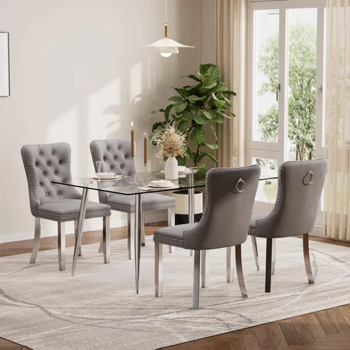 Vista 14 de Baysitone Juego de mesa de comedor de cristal de 51 pulgadas para 4, juego de 5 piezas de comedor moderno, mesa de cocina rectangular de vidrio