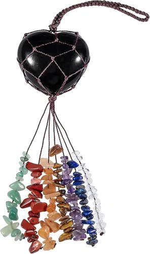 Vista 5 de Rockcloud Adorno colgante de obsidiana negra hecha a mano, diseño de corazón de amor, adorno para yoga, meditaiton, Fengshui, decoración de ventana