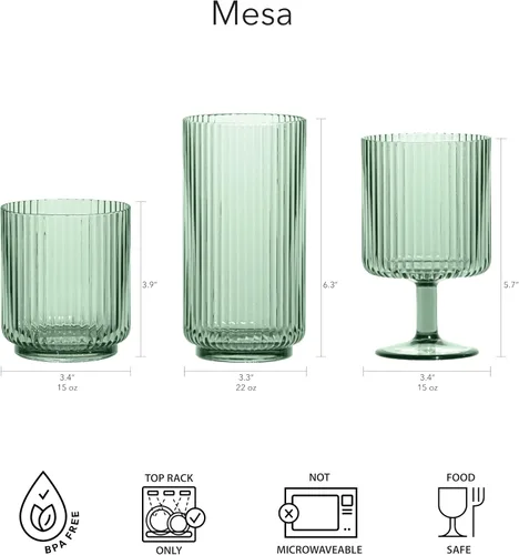 Vista 4 de TarHong Mesa - Vasos de plástico prémium apilables para bebidas y vino, 15 onzas, transparente, juego de 6