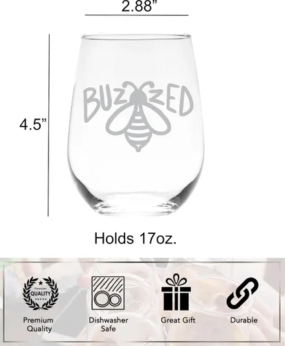 Vista 5 de C M Buzzed Bee - Copa de vino sin tallo, divertido regalo para amantes