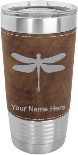 Vista 10 de LaserGram Vaso aislado al vacío de 20 onzas, libélula, grabado personalizado incluido (piel sintética, estilo béisbol)