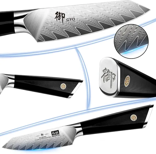 Vista 7 de SHAN ZU Cuchillo de pelar Damasco Cuchillo de fruta de 4 pulgadas Cuchillos de cocina profesional, Cuchillos de tallado de frutas de Damasco japonés