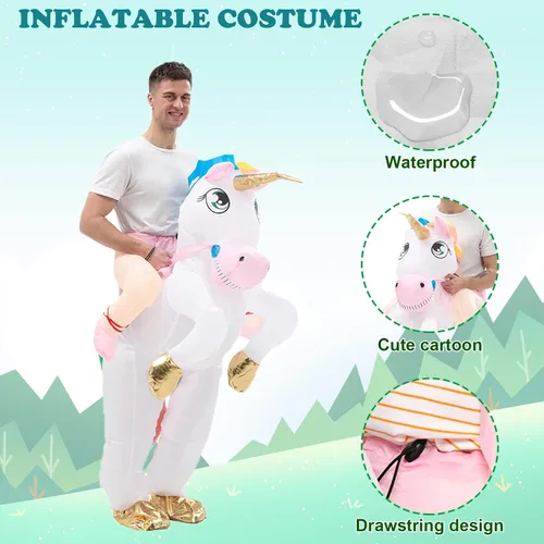 Vista 4 de ISTOOLL Disfraz inflable de unicornio de Pascua, divertido disfraz de Navidad, fiesta de cosplay, festival, mascarada, montar en unicornio, traje