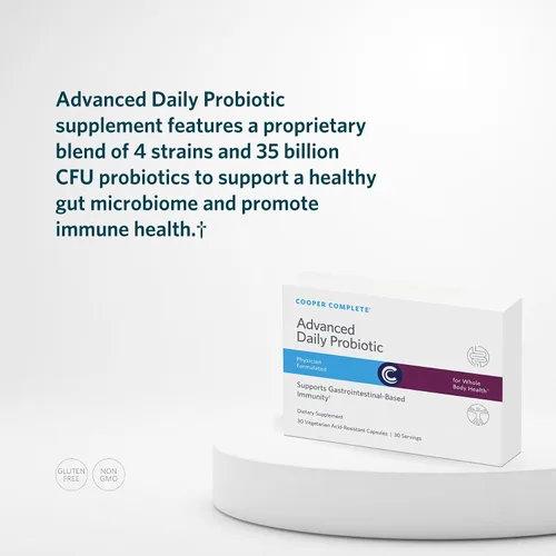 Vista 4 de Cooper Complete Probiótico diario avanzado, 35 mil millones de UFC, proporciona probióticos para apoyar la microflora intestinal. 30 cápsulas.