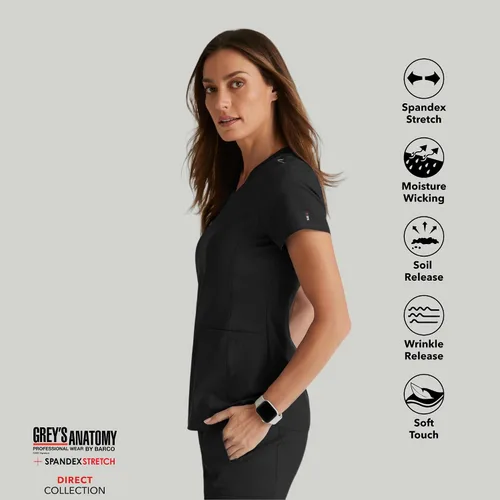Vista 3 de BARCO Grey's Anatomy Spandex Stretch Direct - Camiseta médica con cuello en V para mujer