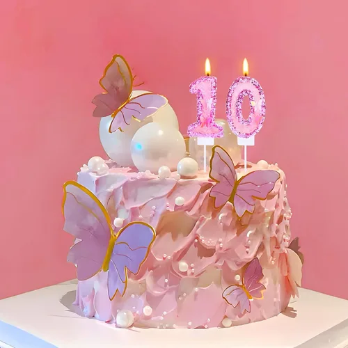 Vista 2 de Decoración de vela 3D con diseño de mariposa rosa número 10