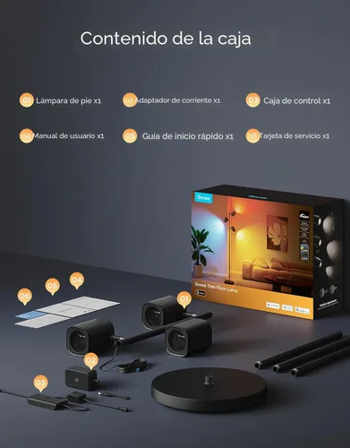 Vista 9 de Lámpara de pie Govee en forma de árbol compatible con Matter, 3 luces giratorias con tecnología LuminBlend, lámpara de pie con 64 escenas dinámicas