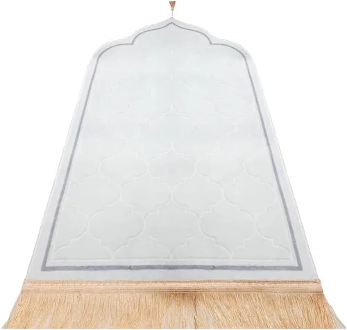 Vista 4 de Alfombra de oración musulmana, alfombra de oración islámica, turca, alfombra gruesa y suave de franela Janamaz Sajada, Ramadán o Eid, color blanco, L