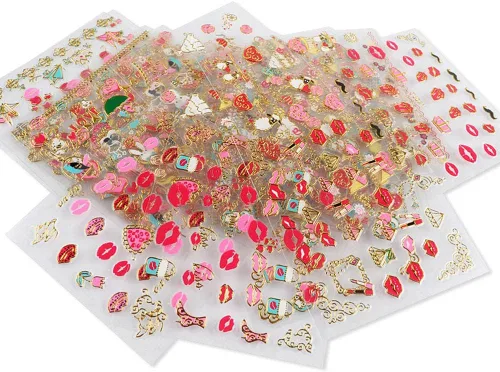 Vista 4 de 30 hojas de calcomanías de uñas para el día de San Valentín, diseño de flores, corazón, pastel de frutas, serie de labios rojos, suministros de arte