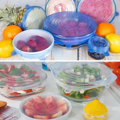 Vista 6 de 12 tapas elásticas de silicona, tapas de silicona reutilizables para almacenamiento de alimentos, 6 tamaños diferentes de fundas de silicona