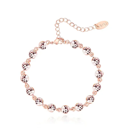 Vista 18 de Light Pink Crystal Bracelets for Women Trendy, OUXi 18K Rose Gold Plated Cubic Zirconia Wedding Tennies Jewelry Bracelets, Dainty Birthstone Hand