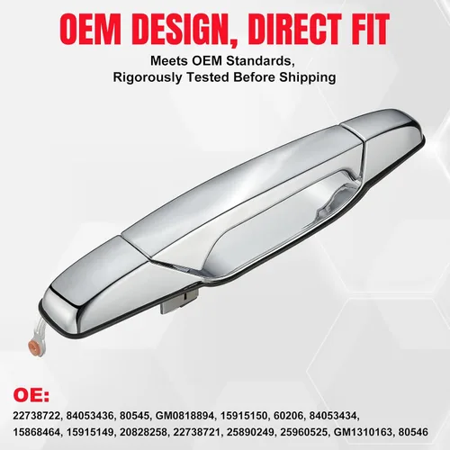 Vista 6 de 22738726 Manija exterior cromada para puerta trasera derecha del pasajero, compatible con Cadillac Escalade, compatible con Chevy Avalanche