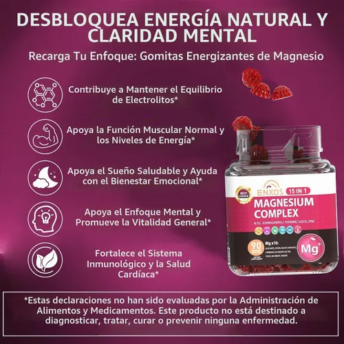 Vista 5 de Gomitas de complejo de magnesio 15 en 1 de glicinato para mujeres