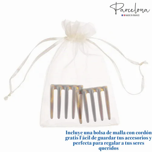 Vista 8 de Parcelona Cangrejo francés entrelazado marrón mediano 2 1/4 pulgadas celuloide antideslizante coleta clips flexibles resistentes pinzas para el pelo