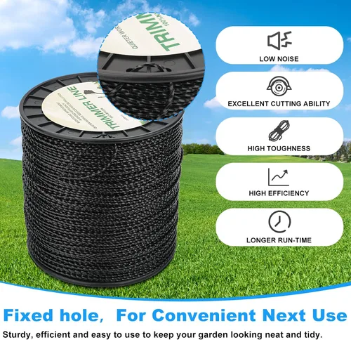Vista 6 de RO6G Cuerda de 5 libras, línea de recortadora de hilo comercial Twist, cuerda Wacker para recortadora de malezas Echo Black Diamond/String Trimmer