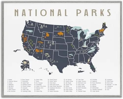 Vista 12 de Estados Unidos de América Mapa de Animales Kid's' Arte Giclée enmarcado Blanco costero (Texturado)