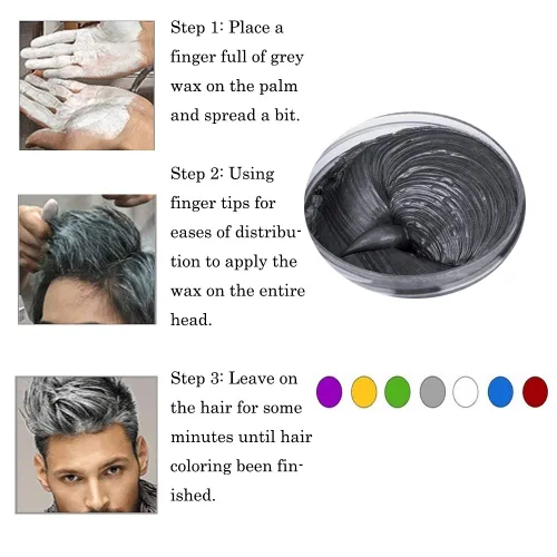Vista 3 de Cera de color negro para el cabello, crema de peinado instantáneo, 4.23 onzas, cera natural temporal para fiestas, cosplay, Halloween, uso diario